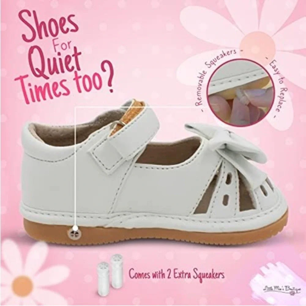 Little Mae's Boutique White Bow Squeaky Mary Jane Shoes Toddler Girls Size 3